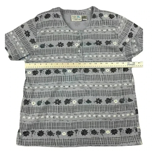 VTG Palm Harbour Women's Blue Floral Short Sleeve Blouse Top Sz Medium Shirt - Picture 4 of 10